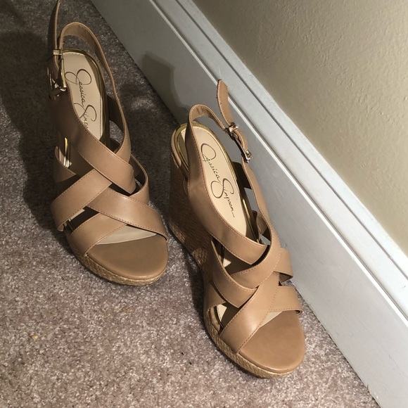 Tan Peep Toe Wedges - Picture 6 of 6
